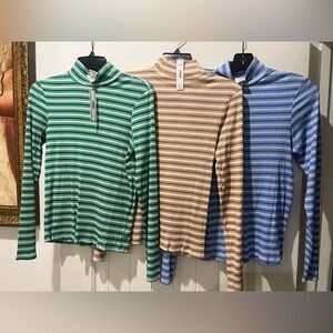 PINK Victoria's Secret Striped Mock Neck Tops - Green, Tan, Blue